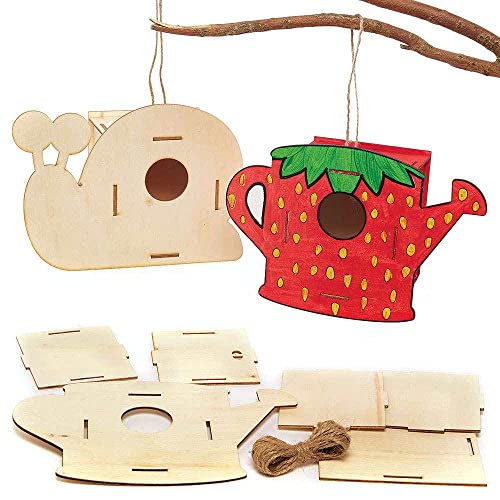 Baker Ross FC829 Schnecke & Gießkanne Vogelhaus Holz Bastelset - 2er Pack, Nistkästen für Vögel zum Bemalen und Basteln für Kinder Set von Baker Ross