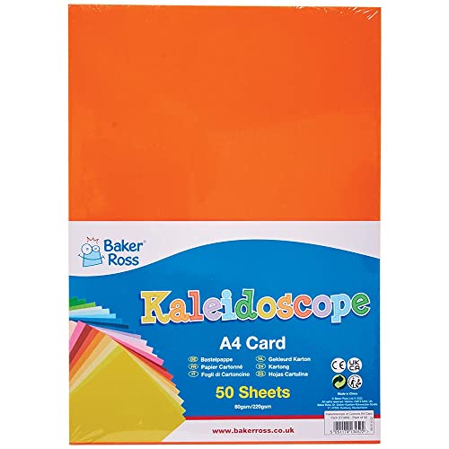 Baker Ross FC969 A4 Bunter Bastelkarton - 50 Blatt, 15 sortierten Farben, Karte zum Basteln für Kinder und Erwachsene von Baker Ross