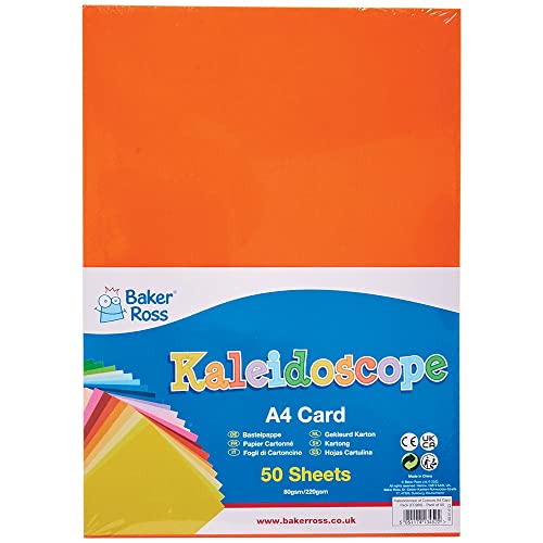 Baker Ross FC969 A4 Bunter Bastelkarton - 50 Blatt, 15 sortierten Farben, Karte zum Basteln für Kinder und Erwachsene von Baker Ross