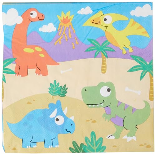 Baker Ross FC980 Dinosaurer Serviette - 20 Stück, Bedruckte Papierservietten für den Kindergeburtstag, Mehrfarbig, Mittel von Baker Ross