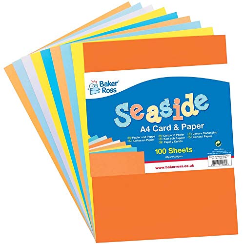 Baker Ross FE176 Seaside Papier und Karton, A4, buntes Kunstzubehör für Kinder, Bastelarbeiten, 100 Stück von Baker Ross