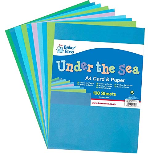 Baker Ross FE178 Papier und Karton, A4, Motiv „Under The Sea", 100 Stück, farbiges Kunstzubehör für Kinder, Bastelarbeiten von Baker Ross