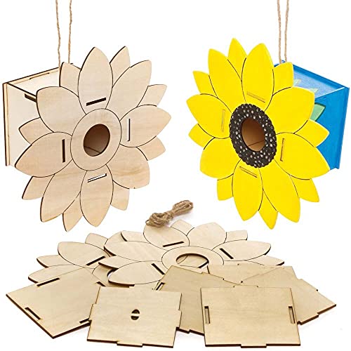 Baker Ross FE192 Vogelhaus-Set aus Holz, Sonnenblumen-Vogelhäuser zum Bemalen und Dekorieren für Kinder, Holzhandwerk, Kunst- und Handwerksprojekte oder Gartenprojekte, 2 Stück von Baker Ross