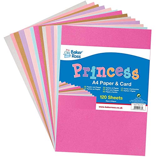 Baker Ross FE271 Prinzessinnen-Papier und Karton, A4, 120 Stück, farbige Kunstbedarf für Kinder, Bastelarbeiten von Baker Ross