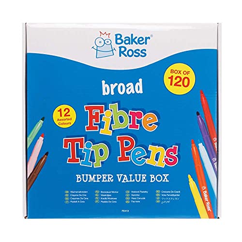 Baker Ross FE413 Großpackung Filzstifte mit Dicker Spitze für Kinder - 120 Stück, Buntstifte Set für Erwachsene und Kinder zum Malen und Gestalten von Baker Ross