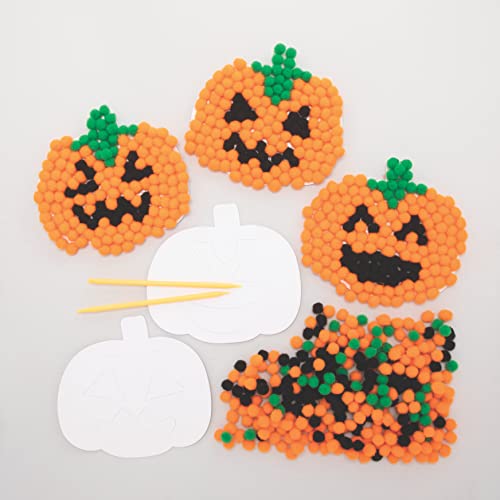 Baker Ross FE773 Kürbis Pom Pom Bastelset - 5er Pack, Selbstklebende Karte mit farbigen PomPoms zum Basteln für Kinder, Halloween Party Bastelaktivitäten, Kürbis von Baker Ross