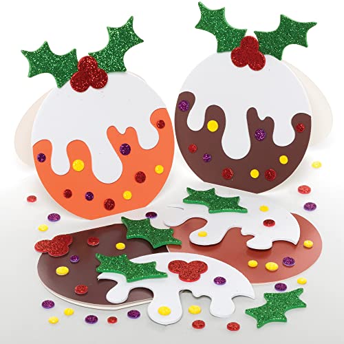 Baker Ross FE877 Weihnachts Pudding Mix und Match Karten - 6er Pack, Kartenrohlinge für die Kartenherstellung, Gestalte deine eigenen Weihnachtskarten, Ideal für Kinder-Kunst- und Bastelprojekte von Baker Ross