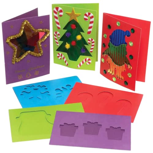 Baker Ross FE946 Weihnachts Apertur Grußkarten - 15er Pack, Kartenrohlinge für die Kartenherstellung, Gestalte deine eigenen Weihnachtskarten, Ideal für Kinder-Kunst- und Bastelprojekte, Rot,Grün,Blau von Baker Ross