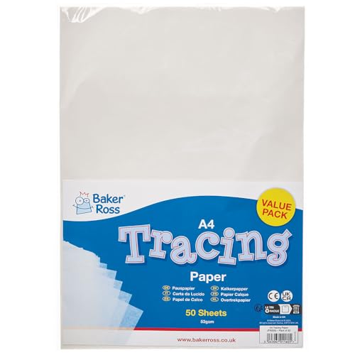 Baker Ross FN205 A4 Pauspapier - Packung mit 50 Blättern, Overlay-Papier zum Zeichnen, Kopierpapier, Lichtkastenpapier von Baker Ross