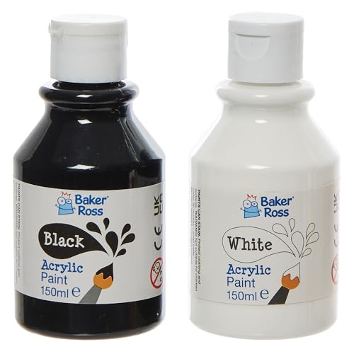 Baker Ross FN515 Schwarz-weiße Acrylfarbe 150 ml – 4er-Pack, Farbe für Kunsthandwerk, Kinderfarbe Baker Ross FN515 Schwarz-weiße Acrylfarbe 150 ml – 4er-Pack, Farbe für Kunsthandwerk, Kinderfarbe von Baker Ross