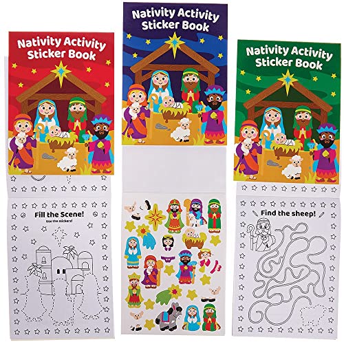 Baker Ross FX289 Sticker Aktivitäten Bücher "Krippenspiel" - 8er Pack, Ausmalen, Puzzles und Malen nach Zahlen für Kinder von Baker Ross
