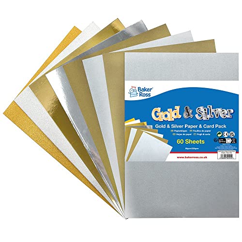 Baker Ross FX323 DIN A4 Bastelpapier und Bastelkarton-60 Blatt, Metallic, Glitzer und Matte Silber und Goldene Papier und Karte Packung, Mittel Baker Ross FX323 DIN A4 Bastelpapier und Bastelkarton-60 Blatt, Metallic, Glitzer und Matte Silber und Goldene Papier und Karte Packung, Mittel von Baker Ross