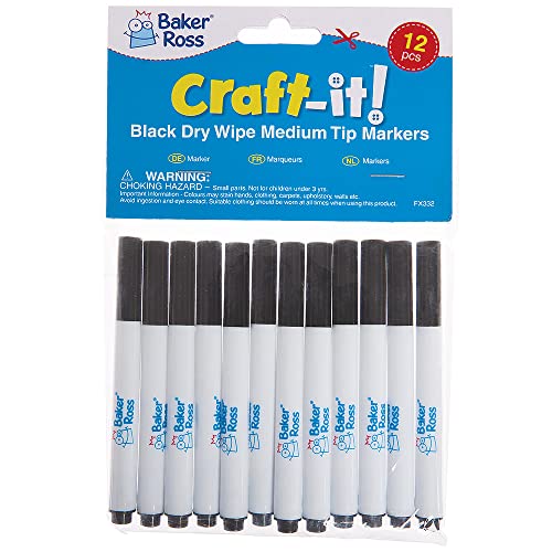 Baker Ross FX332 Großpackung Schwarze Whiteboard Marker Stifte - 12 Stück, Whiteboard Stifte, Großpackung Filzstifte Set, Stifte Set von Baker Ross