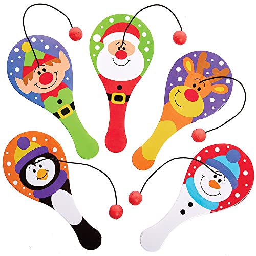 Baker Ross FX396 Mini Paddleballschläger "Weihnachten" - 10er Pack, Kleine Adventskalendergeschenke für Kinder, Nikolaus Geschenke für Kinder von Baker Ross