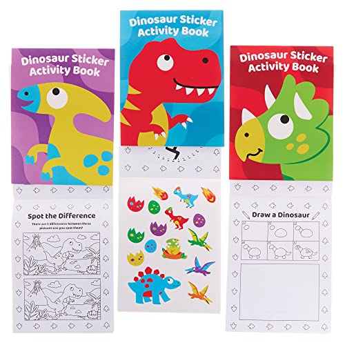 Baker Ross FX576 Dinosaurier-Sticker-Aktivitätsbücher - 8er-Packung, Sticker-Bücher-Partytütenfüller für Kinder von Baker Ross