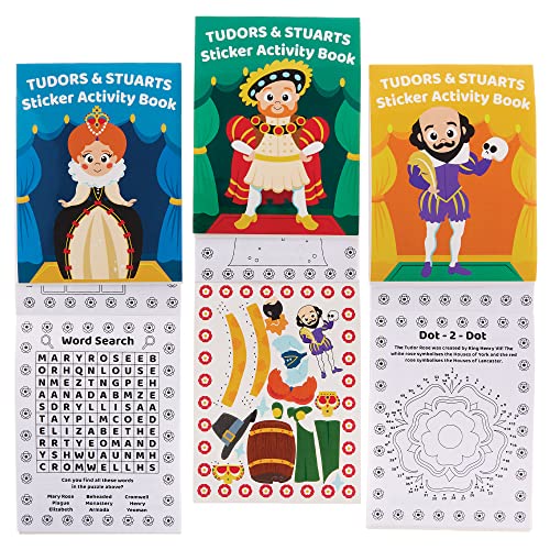 Baker Ross FX638 Tudors and Stuarts-Sticker-Aktivitätsbücher - 8er-Packung, Sticker-Bücher-Partytütenfüller für Kinder von Baker Ross