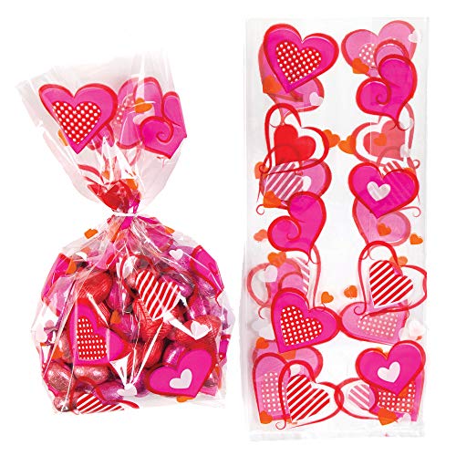 Baker Ross Zellophan-Geschenktüten mit Herzen u d Bindebändern für Kinder, perfekter Valentinstag-Partytütenfüller oder Geschenk für Kinder, 20 Stück von Baker Ross