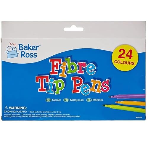 Baker Ross AW345 Großpackung Filzstifte mit feiner Spitze (24 Stück) – unverzichtbar in der Bastelkiste für Kinder zum Malen und Basteln von Baker Ross