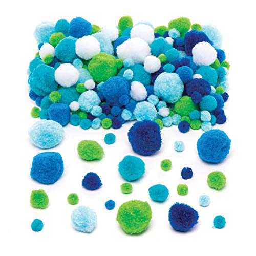 Baker Ross Großpackung Pompons in Meeresfarben (200 Stück) – Großpackung in leuchtenden Farben: Weiß, Blau und Grün von Baker Ross
