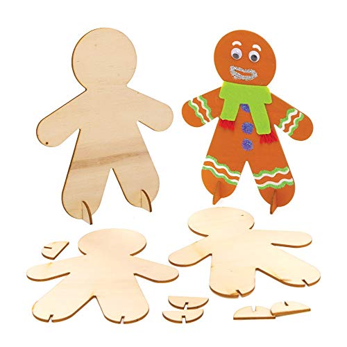 Baker Ross Lebkuchenmännchen Holzfiguren zum Aufstellen und Bemalen (6 Stück) Bastelset Kinder zu Weihnachten, AT180, holzfarben, Mittel von Baker Ross