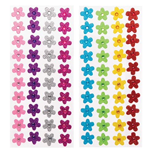 Baker Ross Moosgummi-Aufkleber „Blumen mit Schmucksteinen“ (80 Stück) – für Kinder zum Basteln und Gestalten im Frühling, 2, Sortiert von Baker Ross