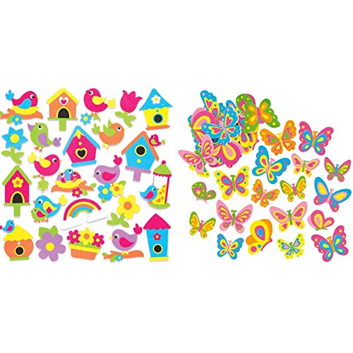 Baker Ross Moosgummi-Aufkleber „Vögel im Frühling“ – für Kinder zum Basteln und Gestalten & EF805 Schmetterling Moosgummi Sticker - 105 Stück, Schaumstoff Aufkleber für Kinder zum Basteln von Baker Ross