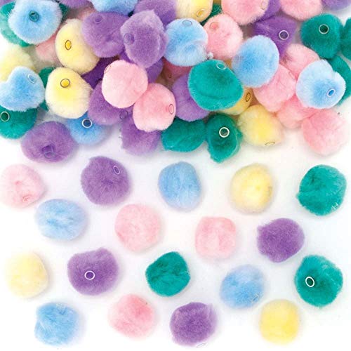 Baker Ross Perlen und Pompons zum Auffädeln, Pastellfarben, 100 Stück, Pompons-Bastelarbeiten für Kinder (AX897) von Baker Ross