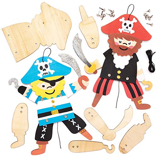 Baker Ross Piraten Holzfiguren Bastelset für Kinder (4 Stück) Kreativset zum Basteln und Dekorieren zur Frühlingszeit, AT669, Mittel von Baker Ross