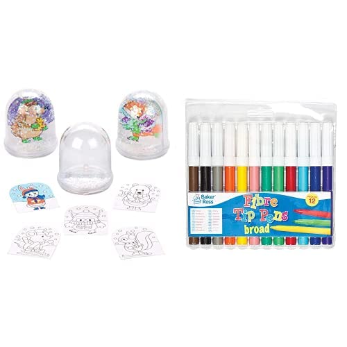 Baker Ross Schneekugel zum Ausmalen Waldtiere im Winter - 4 Stück (AV449) und Großpackung Filzstifte mit breiter Spitze - 12 Stück (AF962) von Baker Ross