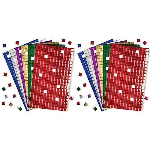 Baker Ross Selbstklebende Mosaik-Quadrate aus Moosgummi, metallic – ideal für Weihnachtskunst und Bastelarbeiten (1440 Stück pro Packung), Sortiert (Packung mit 2) von Baker Ross