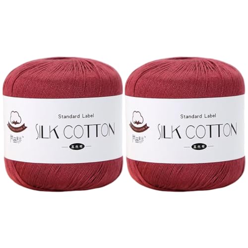 2 x 50 g Seiden-Baumwollgarn Baumwoll-Häkelfaden Strickgarn mittlere Dicke Seidengarn Spitzenhäkelgarn zum DIY-Weben von Seidenschals Handstickerei von BakerMiche