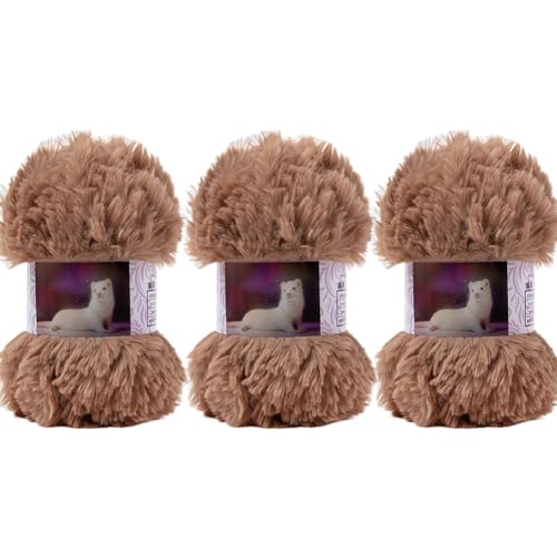 Kunstpelzgarn 3 x 50 g flauschiges Kunstpelz-Handstrickgarn für selbstgemachte Wintermützen Schals Tücher Stuhlpolster Bodenmatten aus Kunstpelz Grobes Garn Häkelgarn von BakerMiche