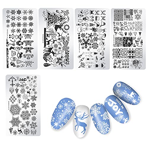 Weihnachten Nail Art Stamps Template Set Nail Art Stamping Stencils Tattoo Squre Manicure Stamp Stempel Vorlagen Nail Art Metal Stamping Plates Template Stamping Stencil for Nails Fingernails Stamp von Bakermiche