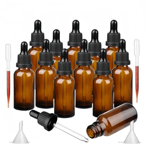 Bakiauli Pipettenflasche 30ml, 12 Stück Apothekerflasche Braunes Glas mit Dropper Pipette Glas für Ätherische Öl, Parfümöle,Aromatherapie,Flüssigkeit von Bakiauli