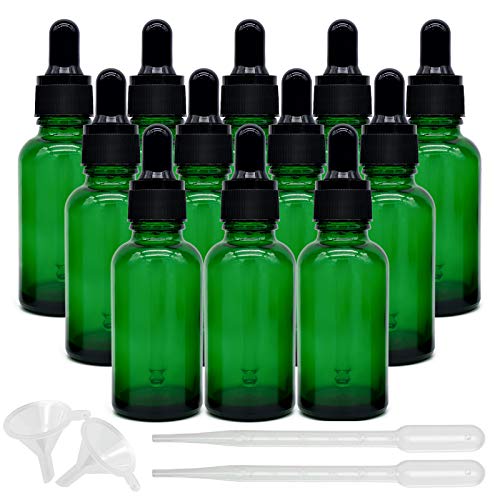 Bakiauli Pipettenflasche 30ml, 12 Stück Apothekerflasche Grünes Glas mit Dropper Pipette Glas für Ätherische Öl, Parfümöle,Aromatherapie,Flüssigkeit von Bakiauli