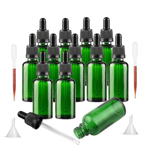 Bakiauli Pipettenflasche 30ml, 12 Stück Apothekerflasche Grünes Glas mit Dropper Pipette Glas für Ätherische Öl, Parfümöle,Aromatherapie,Flüssigkeit von Bakiauli