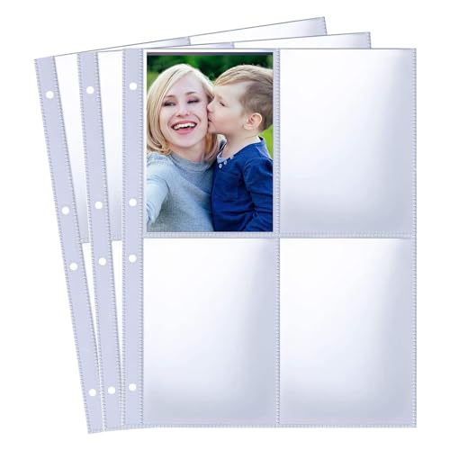 30 Stück Klarsichthüllen 4 Fächer Foto Hüllen, Transparente Postkartenhüllen A4 Ringbuch Zur Aufbewahrung von Fotos Postkarten Souvenirpapier (120 Taschen) von Bakiauli