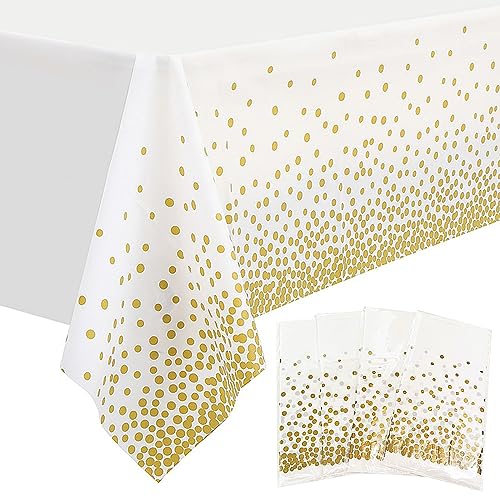 Party Tischdecke, 4 Stück Wiederverwendbarer Gold Dot Tischdecke Weiß Rechteck Tischdecke für Hochzeiten Geburtstage und Weihnachten Party Tischdecke, 4 Stück Wiederverwendbarer Gold Dot Tischdecke Weiß Rechteck Tischdecke für Hochzeiten Geburtstage und Weihnachten von Bakiauli