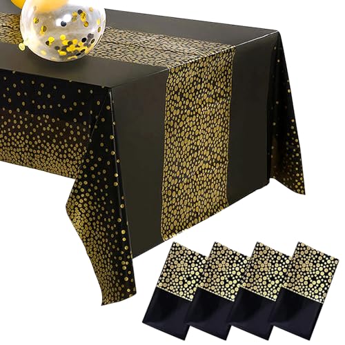 Party Tischdecke, 4 Stück Wiederverwendbarer Tischdecke Schwarz Gold Rechteck Tischdecke für Hochzeiten Geburtstage und Weihnachten Party Tischdecke, 4 Stück Wiederverwendbarer Tischdecke Schwarz Gold Rechteck Tischdecke für Hochzeiten Geburtstage und Weihnachten von Bakiauli