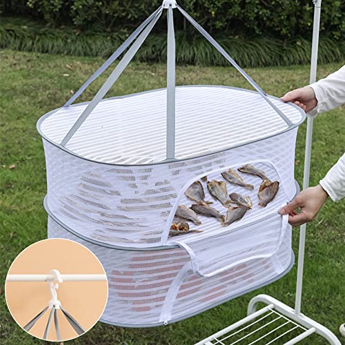 Bakidn Kräuter-Trockengestell 2 Schichten Hängendes Mesh Netz für Pflanzen Hängende Trocknen Fischnetz Faltbarer Hängender Netztrockner für Knospen, Obst, Fisch oder Kleidung, Puppe von Bakidn