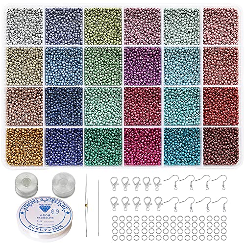 Bala&Fillic 12/0 2mm Rocailles Perlen für die Herstellung von Ohrringen, Armbändern, Halsketten, 24 Farben, 14400 Stück in einer Box, kleine Glasperlen von Bala&Fillic