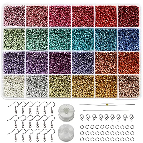 Bala&Fillic 2mm Perlen zum Auffädeln Perlen Set, 24 Farben 14400 Stück in Box, Mini 12/0 Rocailles Perlen Perlenset für Machen Ohrringen von Bala&Fillic