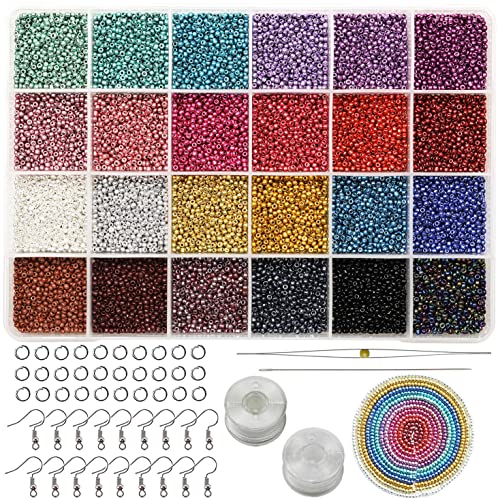 Bala&Fillic 2mm Perlen zum Auffädeln Rocailles Perlen 24 Farben 14400 Stück in Box, 12/0 Mini Glasperlen Rocailles Perlen für Machen Ohrringen von Bala&Fillic