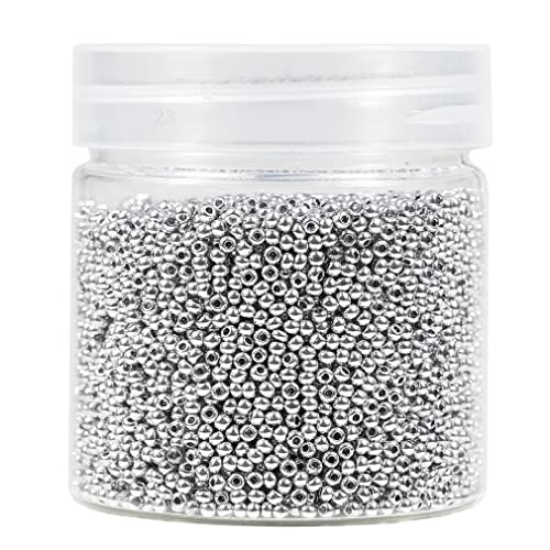 Bala&Fillic 2mm Runde Perlen zum Auffädeln 10000pcs/110 Gramm in Box,12/0 Silber GlasPerlen kleine Rocailles Perlen für Machen Schmuck Ohrring Armbänder Halskette (Silber) von Bala&Fillic