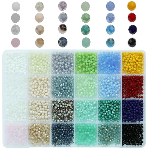 Bala&Fillic 3mm Facettierte Glasperlen Rondelle Kügelchen 24 Farben 2400 Stück Perlen mit Aufbewahrungsbox für DIY Schmuck Armbänder Herstellung Basteln von Bala&Fillic