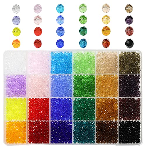 Bala&Fillic 4mm Facettierte Glasperlen Rondelle Kügelchen 24 Farben 2400 Stück Perlen mit Aufbewahrungsbox für DIY Schmuck Armbänder Herstellung Basteln von Bala&Fillic
