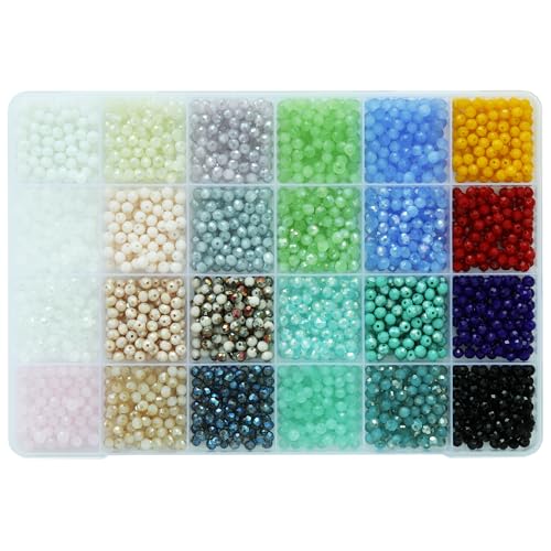 Bala&Fillic 4mm Facettierte Glasperlen Rondelle Kügelchen 24 Farben 2400 Stück Perlen mit Aufbewahrungsbox für DIY Schmuck Armbänder Herstellung Basteln von Bala&Fillic