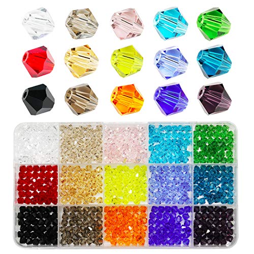 Bala&Fillic 6 mm Bicone Facetten Kristallperlen für Schmuckherstellung, Glasperlen für Armband 15 Farben in der Box (insgesamt 600 Stück) von Bala&Fillic
