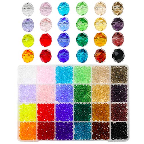 Bala&Fillic 6mm Briolette Glass Beads Faceted Rondelle, Craft Crystal Glass Beads for Bracelet Assorted 24 Colors in Container Box (Total 1200pcs) von Bala&Fillic