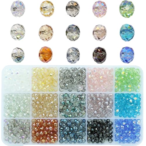 Bala&Fillic 6mm Facettierte Glasperlen Rondelle Kügelchen 15 Farben 750 Stück Perlen mit Aufbewahrungsbox für DIY Schmuck Armbänder Herstellung Basteln von Bala&Fillic